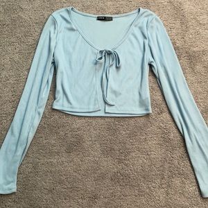 blue tie front crop top from shein
